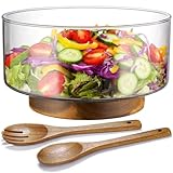 NiHome Glass Salad Bowl with Acacia Wood Salad Tongs, Large Capacity Design with Enhanced Stability, Versatile Serving Dish for Salads, Fruits, Ideal for Gatherings & Daily Family Dining