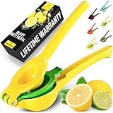 Zulay Kitchen Metal 2-in-1 Lemon Squeezer - Sturdy Max Extraction Hand Juicer Lemon Squeezer Gets Every Last Drop - Easy to Clean Manual Citrus Juicer - Easy-Use Lemon Juicer Squeezer - Yellow/Green