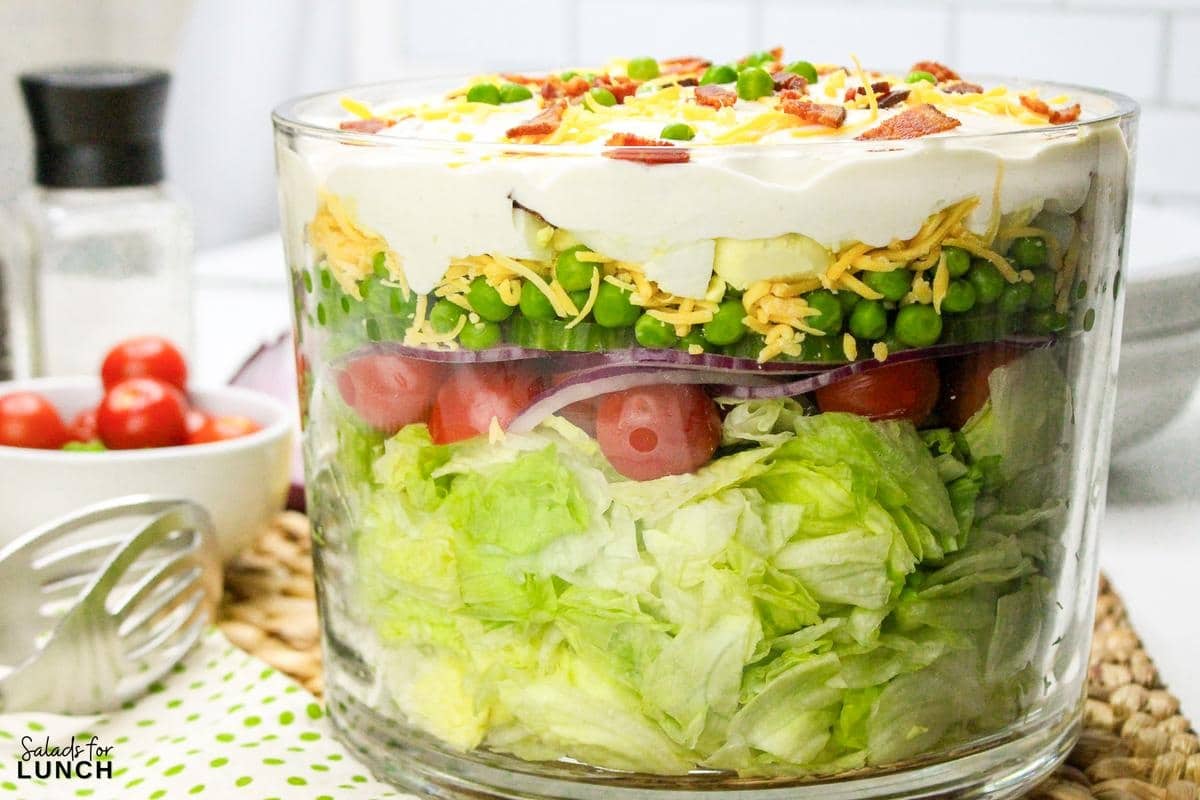 7 Layer Salad Recipe 59 - This Classic 7 Layer Salad is a tasty, healthy and fun make ahead salad for gatherings. It brings a burst of flavor and color to your table, making it a perfect choice for any relaxed get-together or potluck. Enjoy creating and sharing this delightful layered salad!
