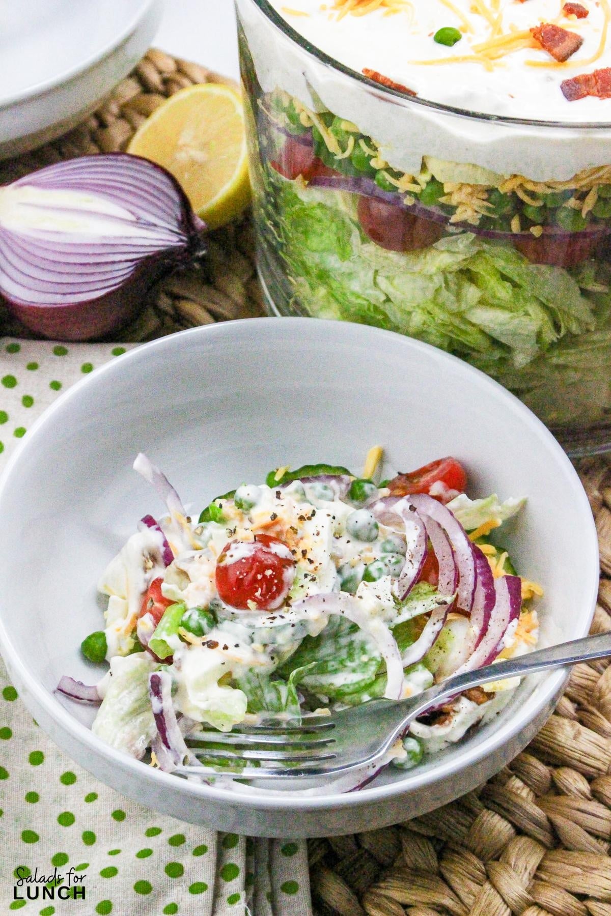 7 Layer Salad Recipe 75 - This Classic 7 Layer Salad is a tasty, healthy and fun make ahead salad for gatherings. It brings a burst of flavor and color to your table, making it a perfect choice for any relaxed get-together or potluck. Enjoy creating and sharing this delightful layered salad!