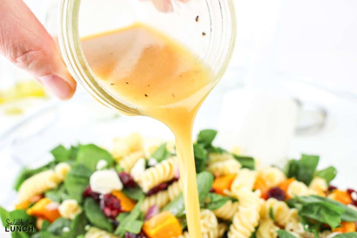 Autumn Pasta Salad Recipe 18 - You’ll love how quickly this Maple Dijon Salad Dressing comes together. With just five basic ingredients, you can whip up a delicious homemade dressing that’s not only healthy but also way better than anything you’ll find at the store.