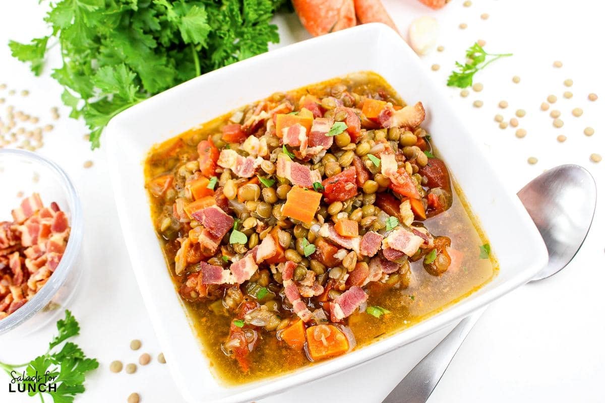 Bacon Lentil Soup Recipe 22 - This hearty, and easy Bacon Lentil Soup recipe combines the smokiness of bacon with the earthy flavor of lentils for a satisfying and nutritious meal. Perfect for a cozy evening, this soup is both flavorful and filling.