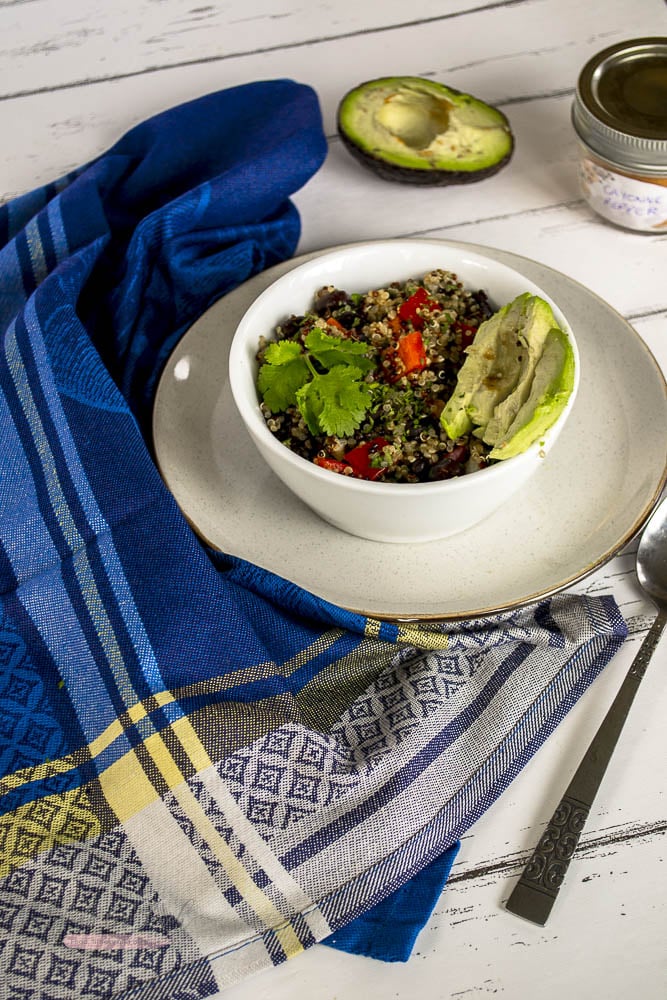 Black Bean Spicy Lime Quinoa Salad 0669 - Let’s go keen-wah crazy with this tasty round-up of easy quinoa salad recipes to take to your next potluck! These delicious quinoa salad recipes are gloriously gluten-free with lots of vegetarian options too.