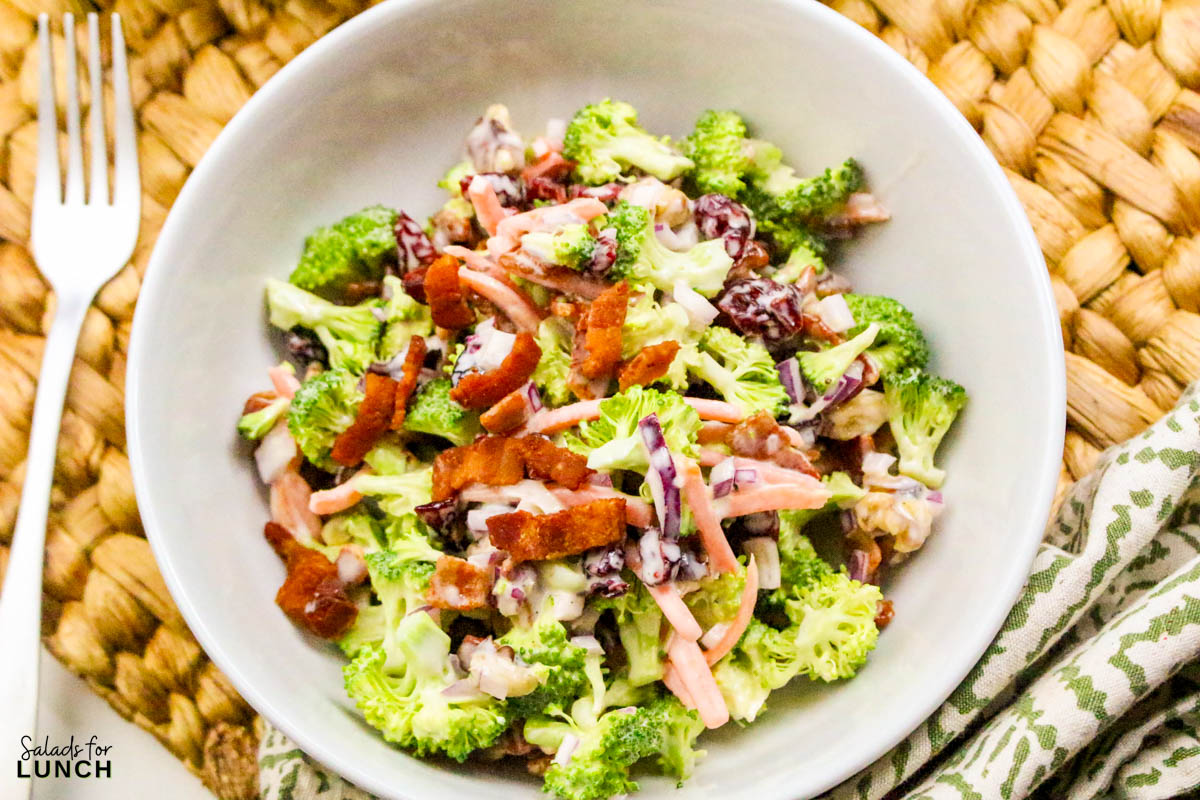 Broccoli Crunch Salad Recipe 12 - If you're looking for a salad that's as fun to eat as it is to make, this Broccoli Crunch Salad is the one! It's packed with texture, flavor, and a little bit of everything—crunchy broccoli, sweet raisins, crispy bacon, and a tangy, creamy dressing that ties it all together. This salad is a great way to add some color to your table, and it's always a hit at potlucks and family gatherings.