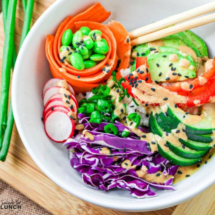 Buddha Bowl with Peanut Dressing - Give these 24 healthy winter salads to make in January a try. Each one is made with fresh seasonal produce to nourish and keep you healthy all winter long.