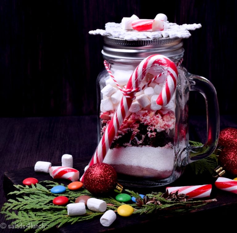 Dry layered mix to prepare hot chocolate. Christmas gift idea.