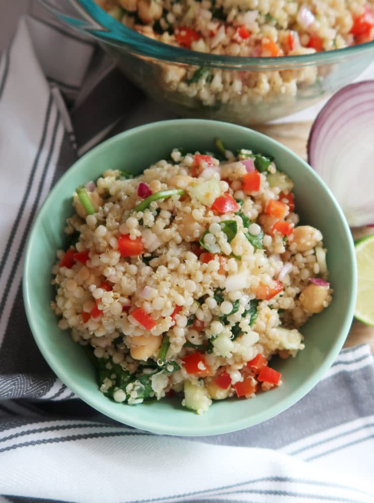 CouscousandQuinoaSaladrecipe - Let’s go keen-wah crazy with this tasty round-up of easy quinoa salad recipes to take to your next potluck! These delicious quinoa salad recipes are gloriously gluten-free with lots of vegetarian options too.