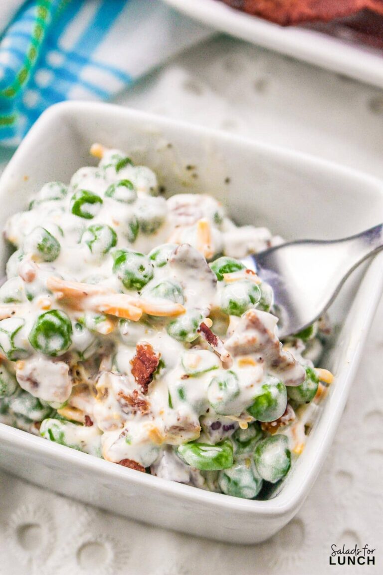 Easy Cold Green Pea Salad with Bacon and Creamy Dressing