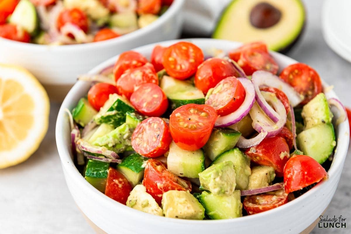 Cucumber Tomato Avocado Salad Recipe 17 - This Cucumber and Tomato Avocado Salad is a healthy side dish that’s packed with flavor, nutrients, and a refreshing crunch. Whether you’re short on time or just want to add a light and colorful dish to your table, this recipe is your go-to. Give it a try and enjoy a little slice of freshness in every bite!
