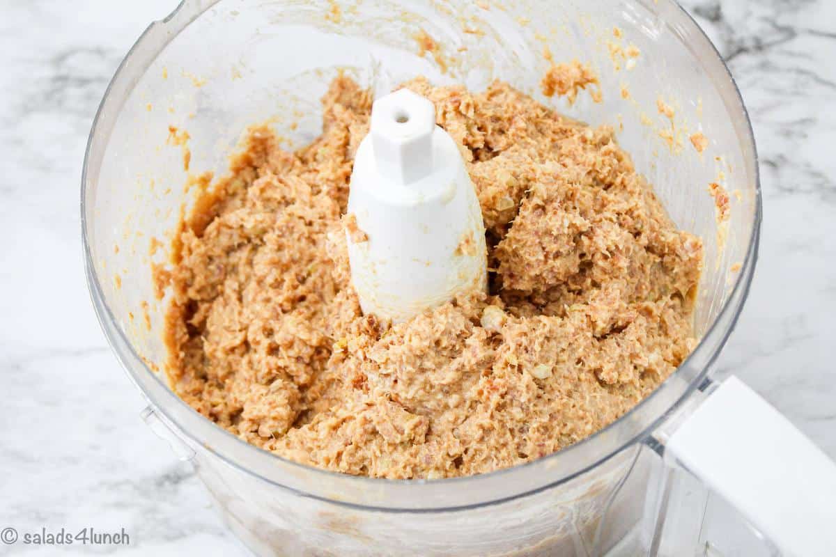 Deviled ham spread in a food processor. 