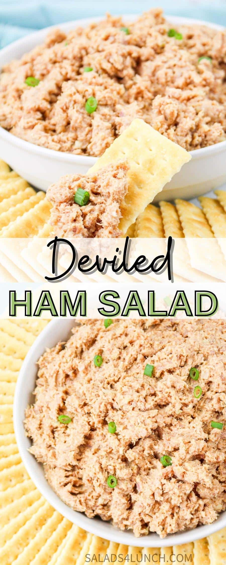 Collage of two photos of deviled ham salad spread with text overlay that says "Deviled Ham Salad".