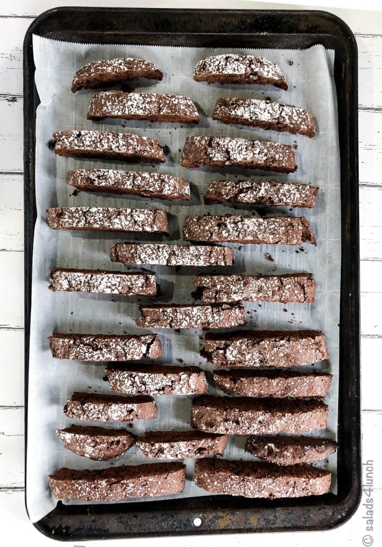 Double chocolate biscotti on a baking sheet lined with parchment paper