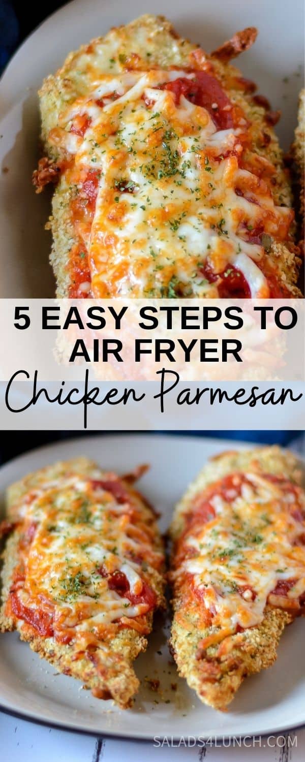Making this air fryer chicken parmesan is easy to do and takes half the time than it does in the conventional oven. Tender, juicy, and delicious! Garnish with parsley, serve with Easy Air Fryer Broccoli and enjoy!!