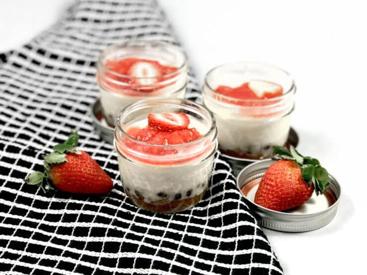 This Valentine's day treat your special Valentine to an easy to make Strawberry Cheesecake topped with fresh strawberries and made in the instant pot! I used a sugar substitute to make it sugar-free, but this pressure cooker cheesecake recipe works wonderfully with real sugar.