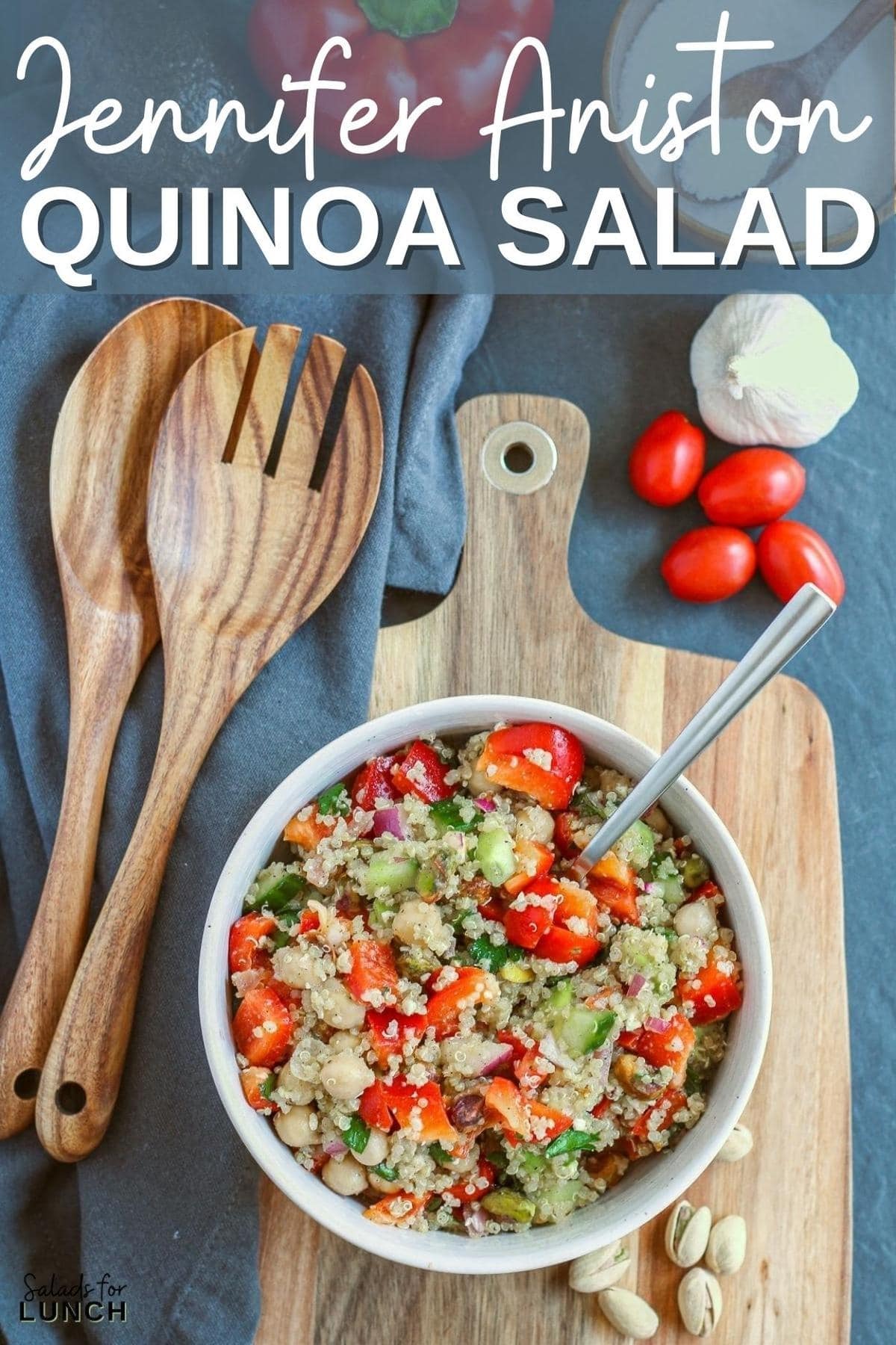 Jennifer Aniston Quinoa Salad - Looking for an easy, fast and healthy lunch option? Try this delicious TikTok quinoa salad! Not only is this salad loaded with flavor, but it also provides a good source of protein and fiber from the chickpeas, quinoa, and pistachios. You're going to love this easy to make quinoa salad recipe!