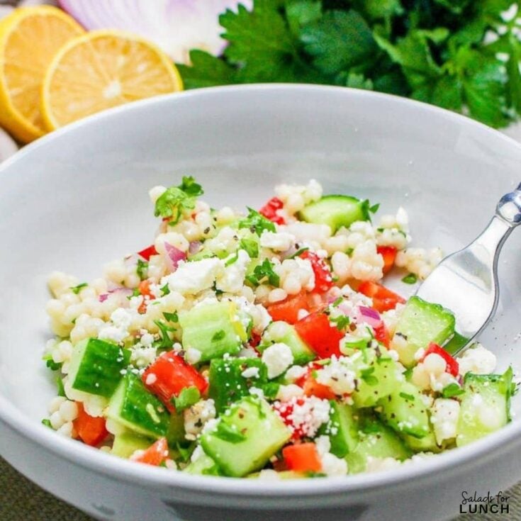 Lemon Couscous Salad Recipe - Shake up your weekday lunch with these tasty, healthy salads for lunch recipes that are great on the go. Make a filling and healthy salad that will power you through any work day. Full of protein and fiber these quick salads are an easy way to spruce up your lunch.