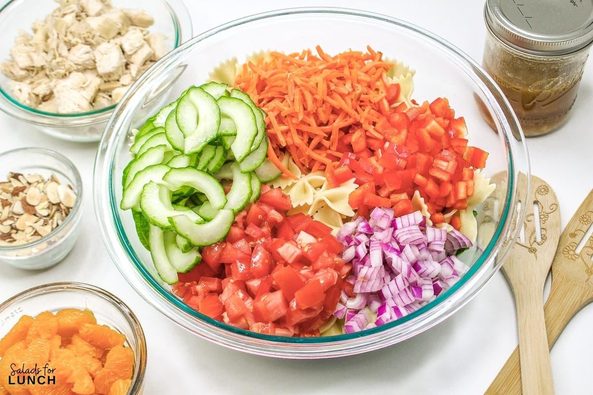 Mandarin Chicken Pasta Salad 6 - Need an easy-to-make nutritious meal? This Mandarin Chicken Pasta Salad is perfect – filled with asian flavors and protein-packed chicken to keep you full.