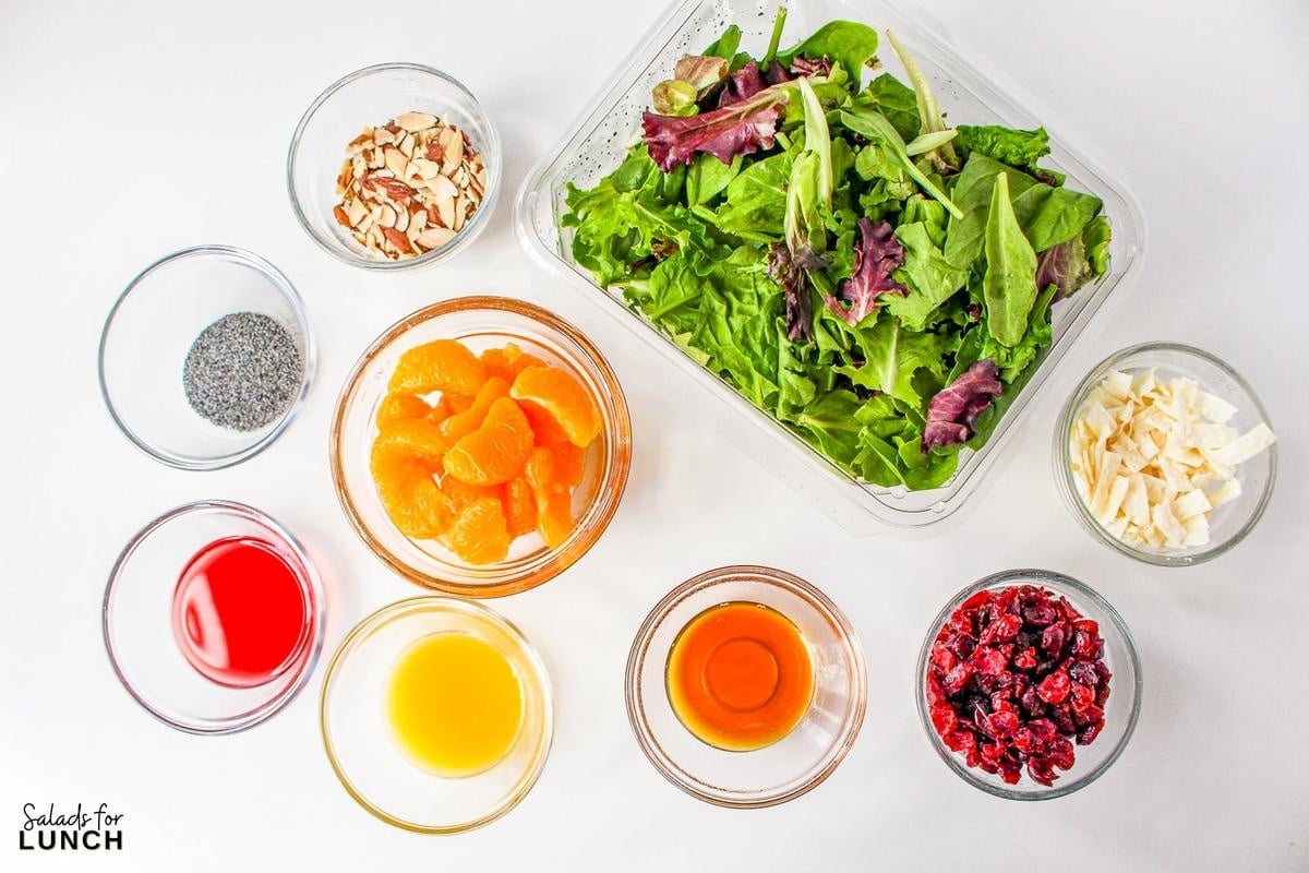 Mandarin Orange and Cranberry Salad Recipe 1 - This Cranberry Mandarin Orange Salad is a nutritious delight featuring mixed greens, tangy mandarin oranges, cranberries, and crunchy almonds. Drizzle it with my refreshing Orange Poppy Seed Dressing for a perfect balance of sweet and tangy. Easy to make, impossible not to love!