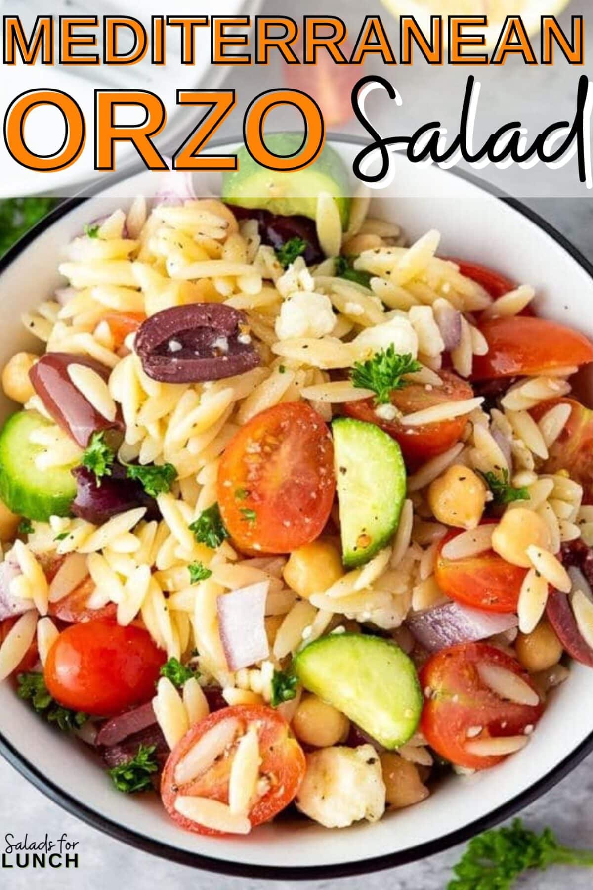 Mediterranean Orzo Pasta Salad Recipe - You're going to love this Mediterranean Orzo Salad, a delightful blend of orzo pasta, cherry tomatoes, Persian cucumbers, and kalamata olives