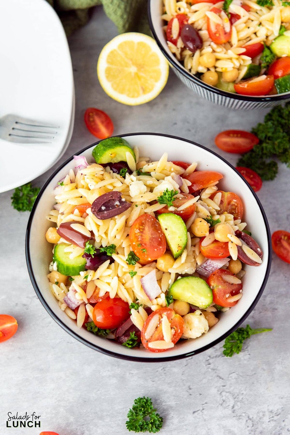 Mediterranean Orzo Salad Recipe 24 - You're going to love this Mediterranean Orzo Salad, a delightful blend of orzo pasta, cherry tomatoes, Persian cucumbers, and kalamata olives