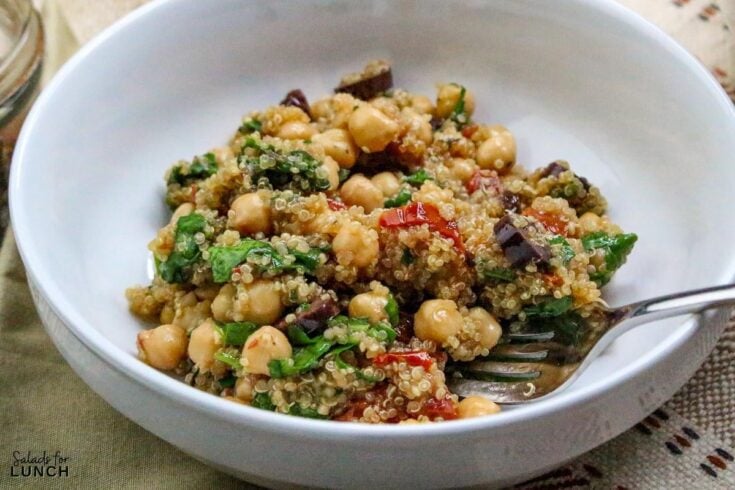Mediterranean Quinoa Salad Recipe 29 - Shake up your weekday lunch with these tasty, healthy salads for lunch recipes that are great on the go. Make a filling and healthy salad that will power you through any work day. Full of protein and fiber these quick salads are an easy way to spruce up your lunch.