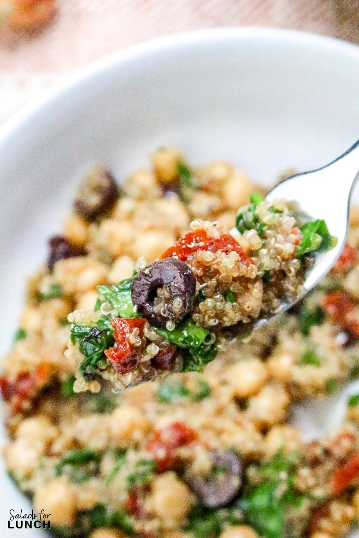 Mediterranean Quinoa Salad Recipe 35 - This Mediterranean Quinoa Bowl with Chickpeas is a tasty and healthy salad that is hearty enough to have as a meal. Enjoy every bite of this fun, flavorful dish at your next lunch break!