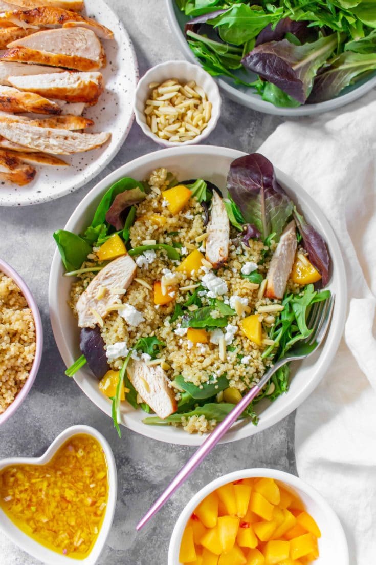 quinoa peach salad 8 - Let’s go keen-wah crazy with this tasty round-up of easy quinoa salad recipes to take to your next potluck! These delicious quinoa salad recipes are gloriously gluten-free with lots of vegetarian options too.