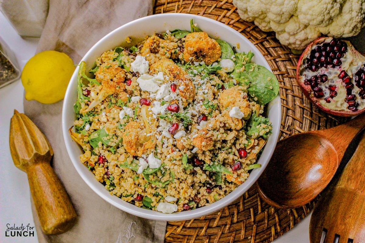 Roasted Cauliflower Salad Recipe 17 - This Roasted Cauliflower Salad with Lemon-Tahini Dressing is everything—golden roasted cauliflower, fresh greens, crunchy almonds, and a tangy, creamy dressing that ties it all together. Bonus: this salad is gluten-free, packed with veggies, and perfect for meal prep or your next dinner party.