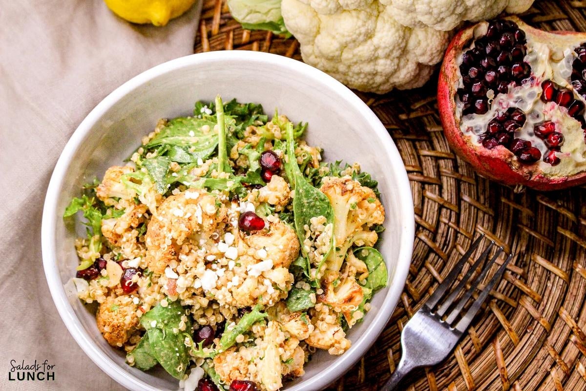 Roasted Cauliflower Salad Recipe 28 - This Roasted Cauliflower Salad with Lemon-Tahini Dressing is everything—golden roasted cauliflower, fresh greens, crunchy almonds, and a tangy, creamy dressing that ties it all together. Bonus: this salad is gluten-free, packed with veggies, and perfect for meal prep or your next dinner party.