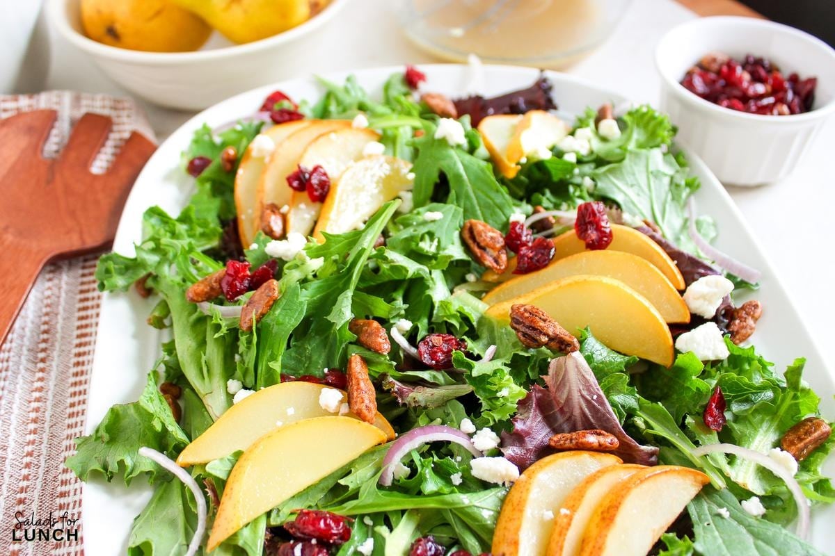 Roasted Pear Salad with Lemon Vinaigrette Recipe 12 - This Roasted Pear Salad with Lemon Vinaigrette is a deliciously hearty option for lunch or dinner. It’s quick to make, healthy, and bursting with sweet and savory flavors that’ll leave you craving more! Plus, it’s so versatile—you can dress it up or keep it simple, and it always turns out delicious.