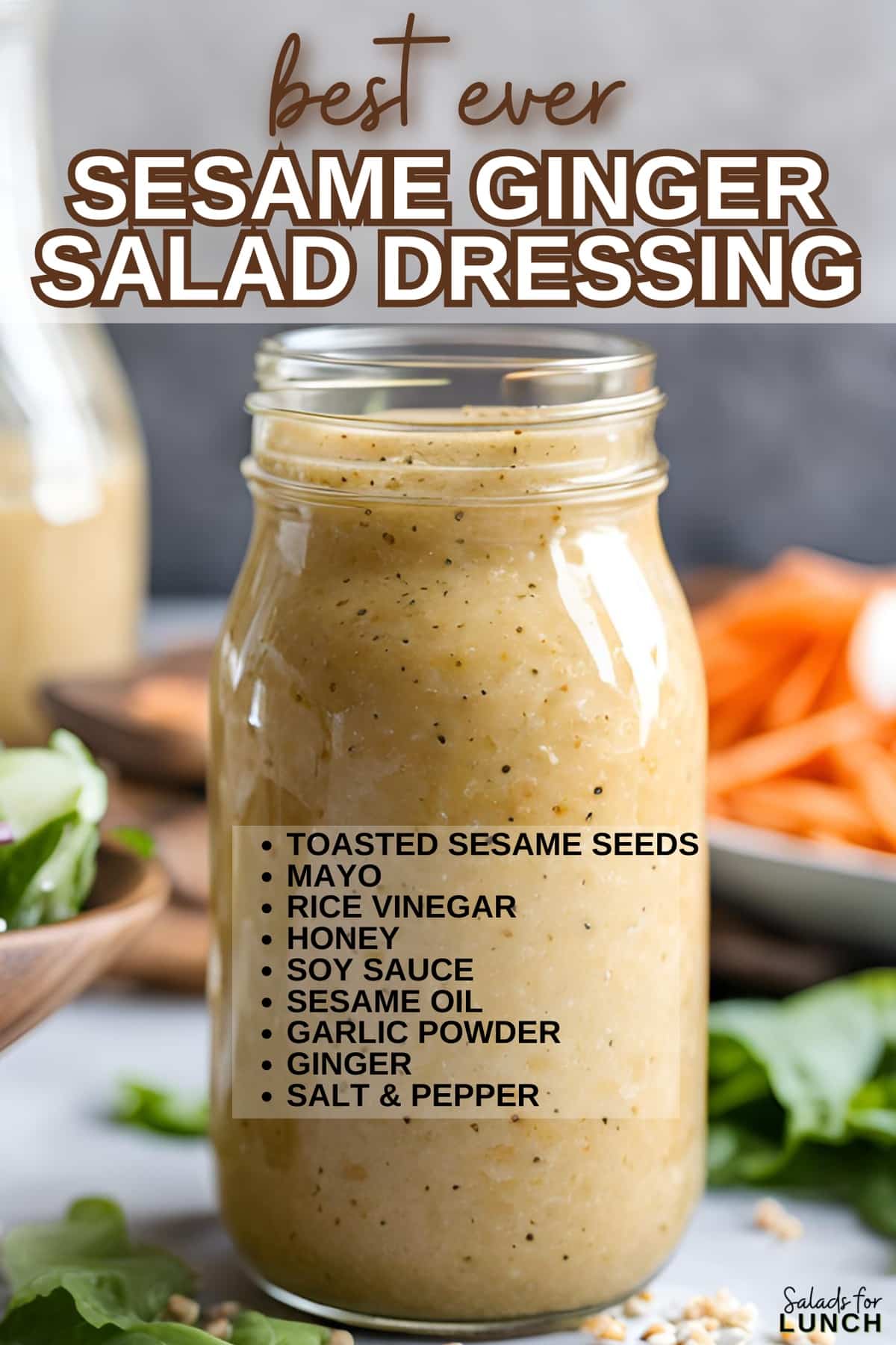 Sesame Ginger Salad Dressing Recipe - This Creamy Sesame Ginger Salad Dressing is a tangy, nutty, and velvety smooth blend of Asian-inspired flavors, perfect for salads, veggies, or noodles. Made with fresh ginger, tahini, and toasted sesame oil, it’s easy to whip up and irresistibly delicious!