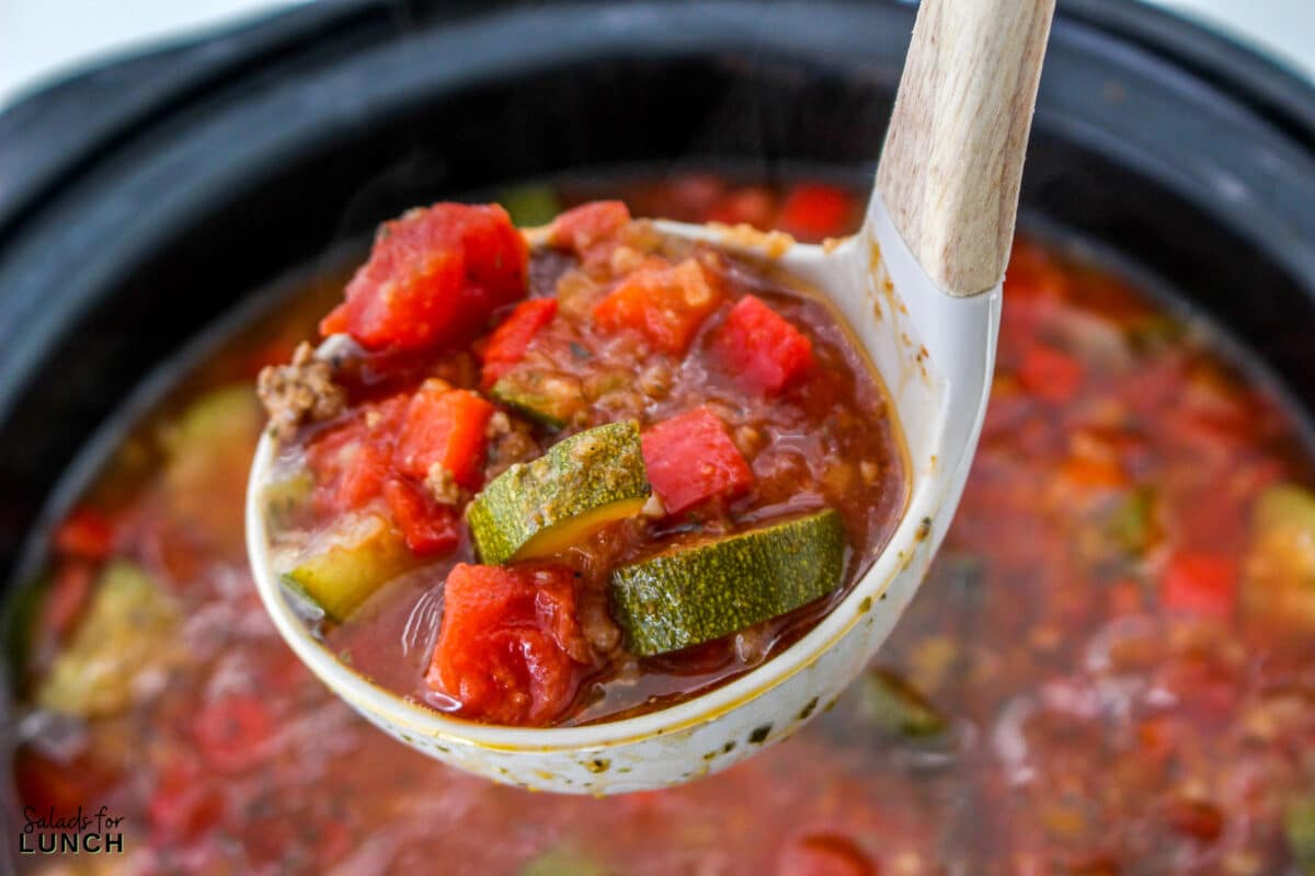 Slow Cooker Low Carb Zucchini Soup 9 - Picture this: tender zucchini, slow-cooked to perfection, mingling with a medley of wholesome ingredients, all while keeping things low on the carb count. It's a symphony of flavors that warms your soul and nourishes your body. So, grab your favorite blanket, prepare your taste buds, and let's embark on a journey of fall flavors that'll leave you craving for more. Get ready to indulge guilt-free in the essence of the season!