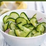 White bowl spiralized cucmber salad