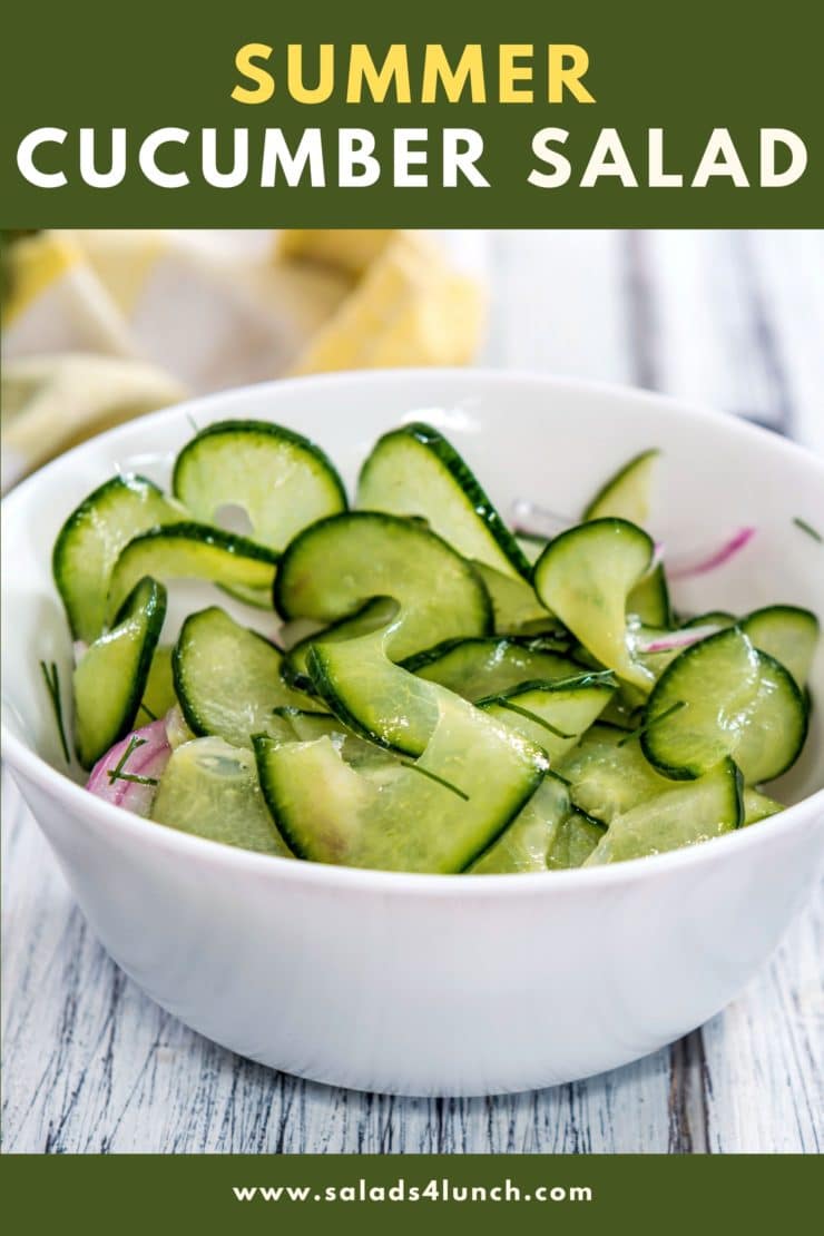 White bowl spiralized cucmber salad