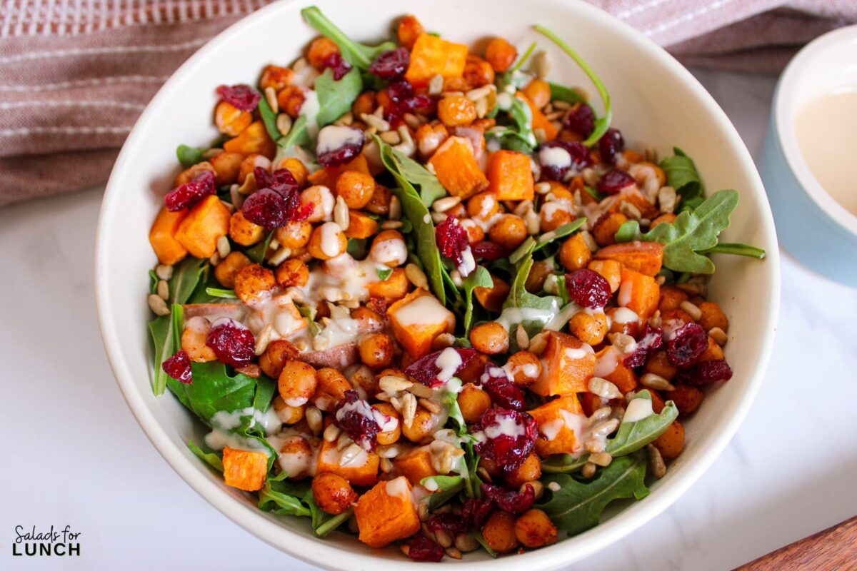 Sweet Potato and Chickpea Salad with Creamy Tahini Dressing Recipe 11 - If you're on the lookout for a lunch or dinner salad option that's not just tasty but also packs a healthy punch, then this Sweet Potato and Chickpea Salad with Creamy Tahini Dressing Recipe is for you!