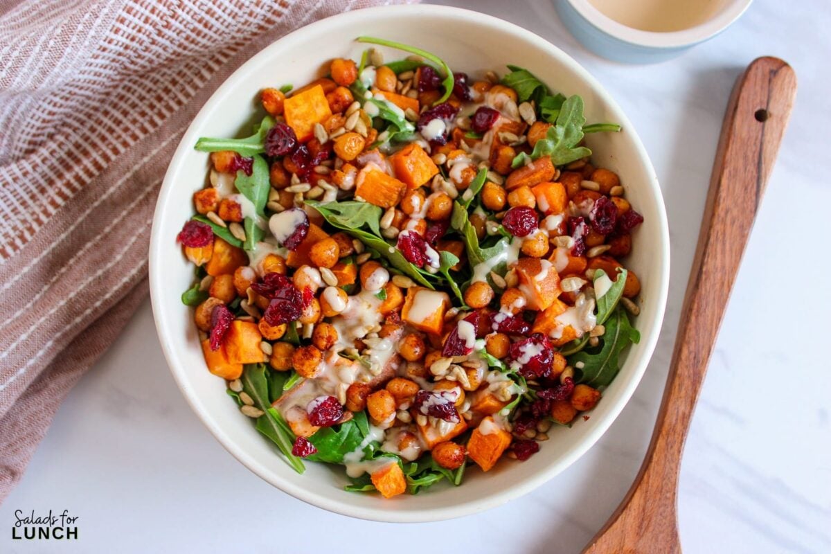 Sweet Potato and Chickpea Salad with Creamy Tahini Dressing Recipe 7 - If you're on the lookout for a lunch or dinner salad option that's not just tasty but also packs a healthy punch, then this Sweet Potato and Chickpea Salad with Creamy Tahini Dressing Recipe is for you!