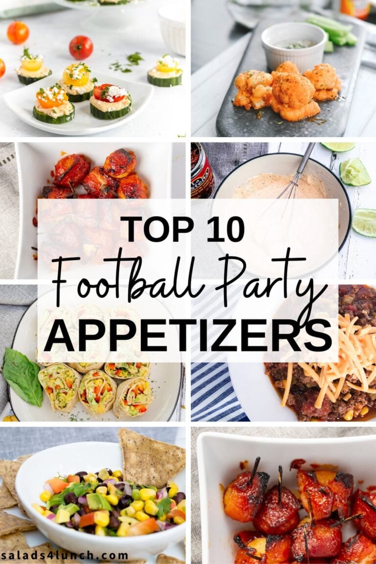 Collage of easy football party appetizers.