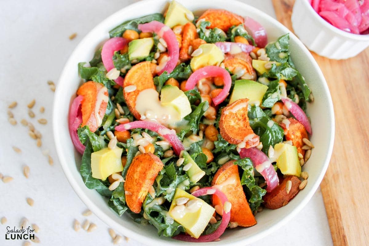 Vegan Fall Harvest Salad with Creamy Tahini Dressing Recipe 15 - This Vegan Fall Salad with Creamy Mustard Tahini Dressing is the perfect cozy dish to welcome the cooler weather. It’s hearty enough to be a meal on its own, yet light enough to leave you feeling energized. Whether you're making it for lunch or dinner, this salad is a delicious and easy way to enjoy the best flavors of fall. So, grab your ingredients and get ready to dig into a bowl of autumn goodness!