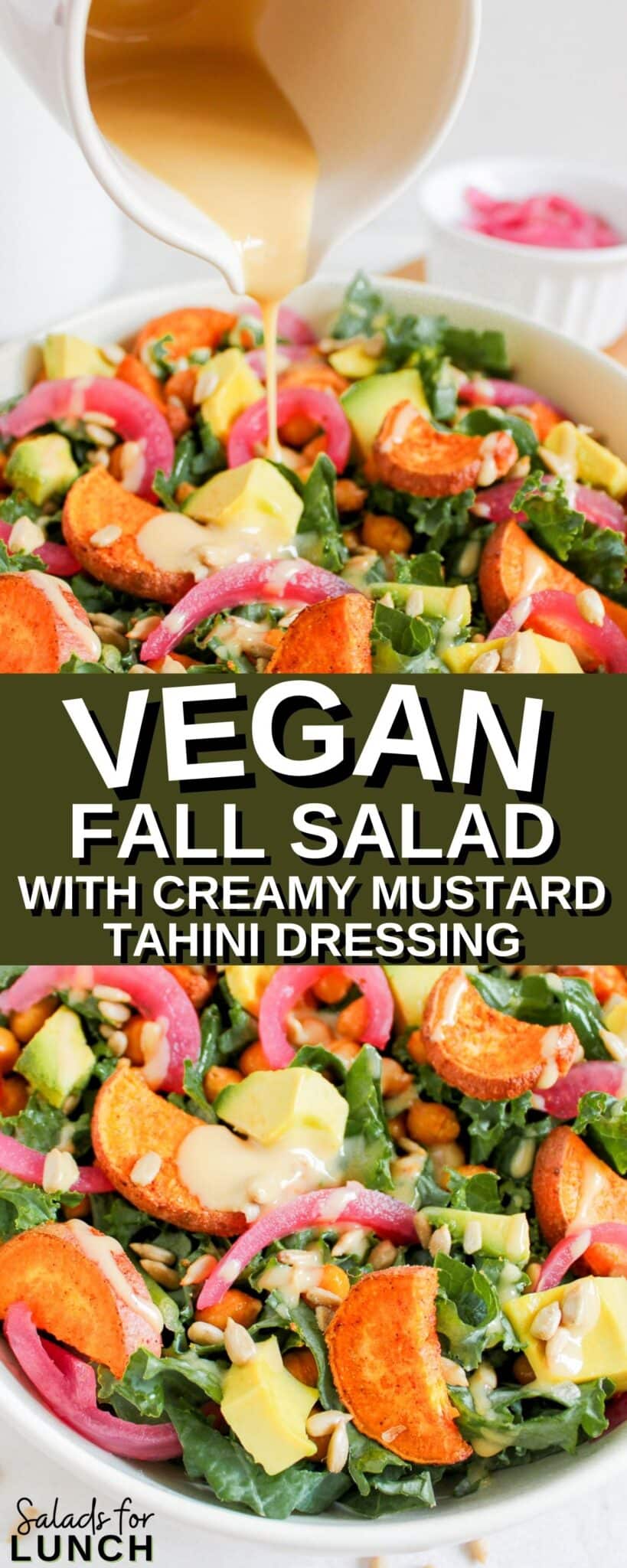 Vegan Fall Salad with Creamy Mustard Tahini Dressing Recipe 1 scaled - This Vegan Fall Salad with Creamy Mustard Tahini Dressing is the perfect cozy dish to welcome the cooler weather. It’s hearty enough to be a meal on its own, yet light enough to leave you feeling energized. Whether you're making it for lunch or dinner, this salad is a delicious and easy way to enjoy the best flavors of fall. So, grab your ingredients and get ready to dig into a bowl of autumn goodness!