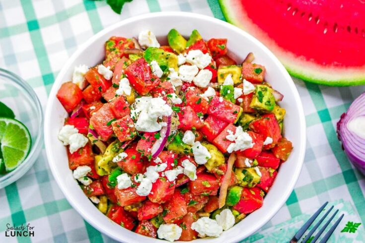 Watermelon Avocado Salad Recipe 13 - Discover 21 vibrant salads perfect for your Fourth of July celebration! From patriotic fruit salads to zesty coleslaws, elevate your holiday spread with fresh flavors.