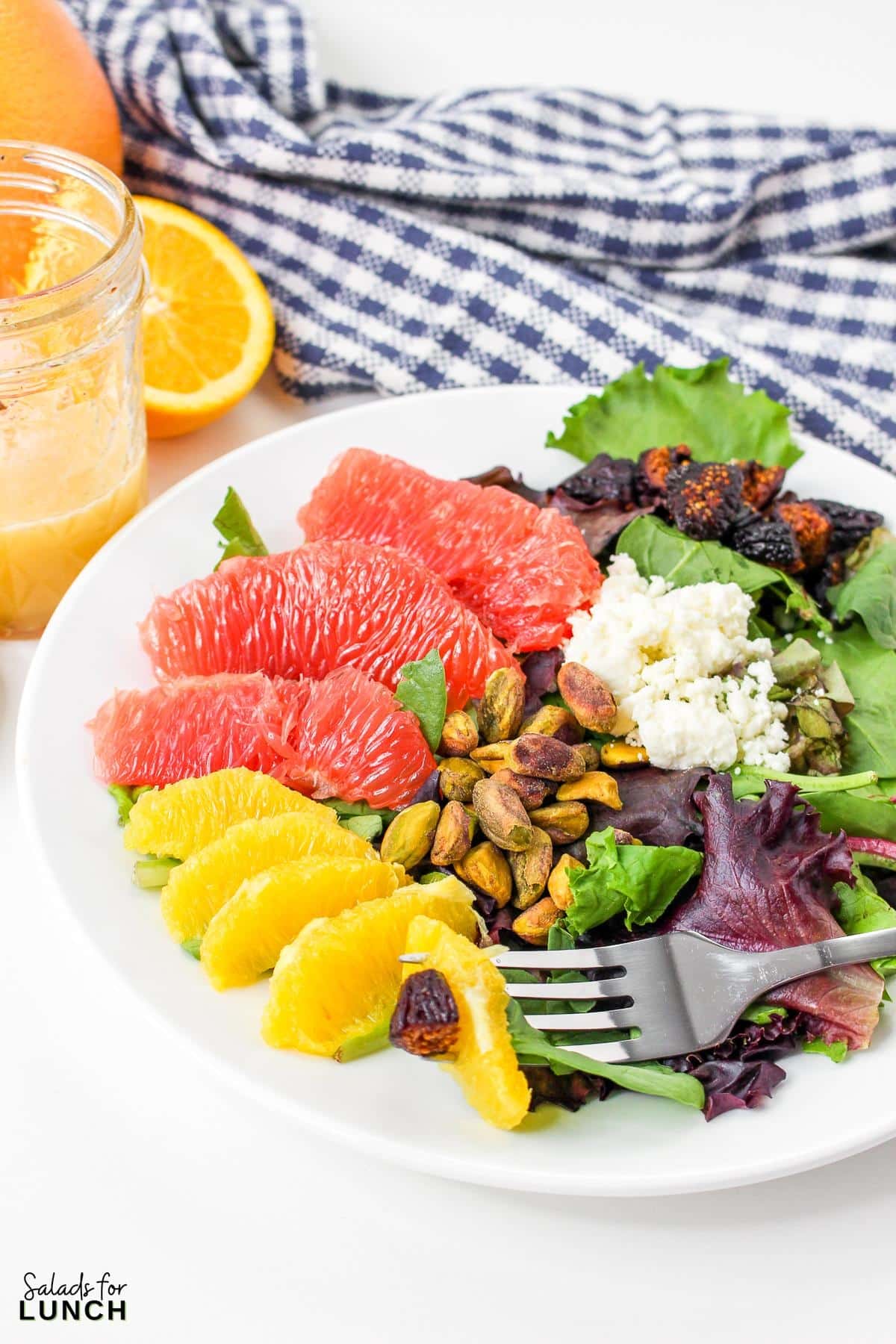 Winter Citrus Salad 27 - This Winter Citrus Salad is the perfect winter salad to go with almost any meal. The tangy citrus vinaigrette, paired with salty feta, sweet figs, roasted pistachios and fresh greens will instantly make you feel like you have your life together. Want more to love? This recipe is grain and gluten-free, and can be made paleo or vegan.