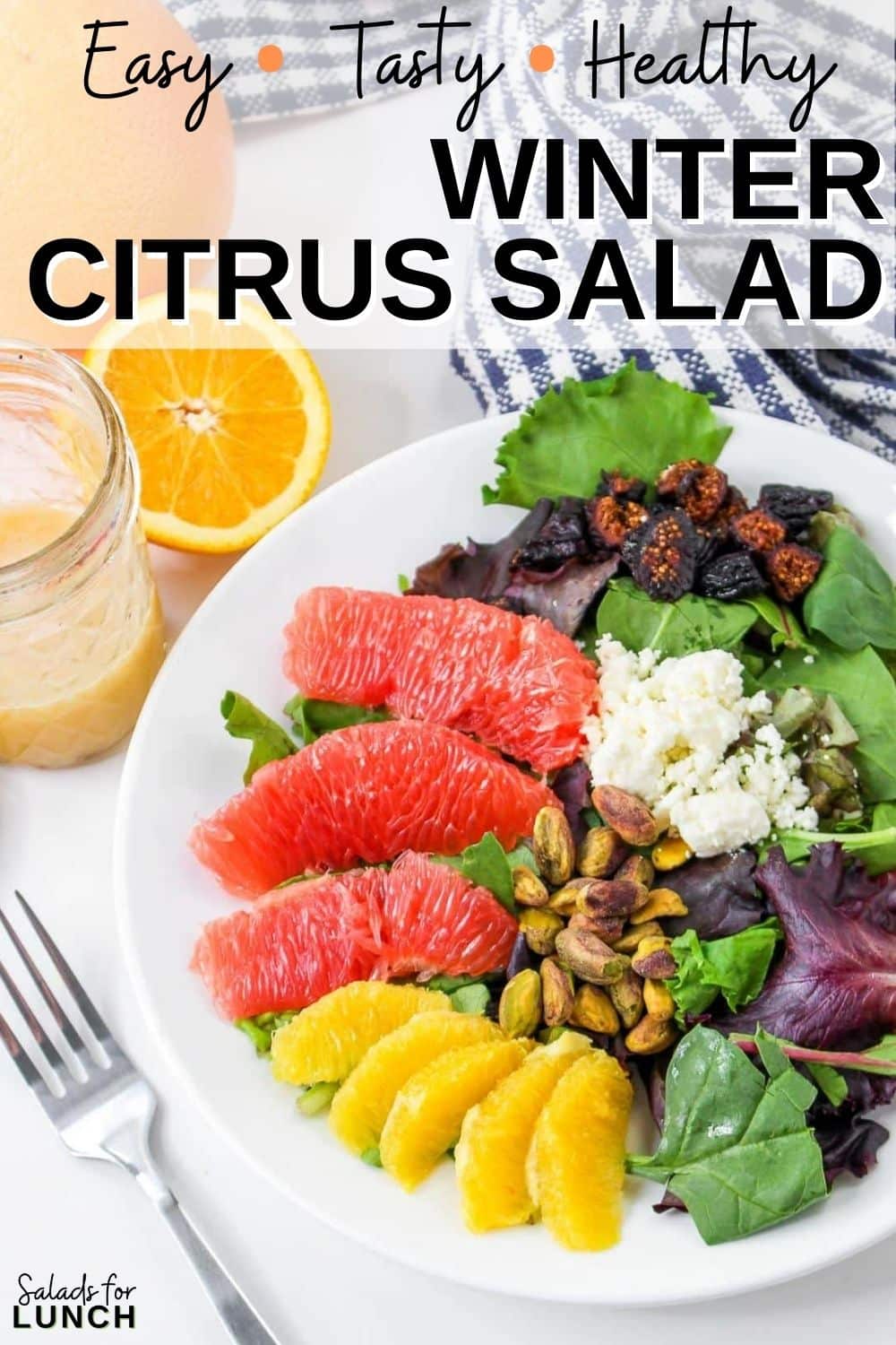 Winter Citrus Salad - This Winter Citrus Salad is the perfect winter salad to go with almost any meal. The tangy citrus vinaigrette, paired with salty feta, sweet figs, roasted pistachios and fresh greens will instantly make you feel like you have your life together. Want more to love? This recipe is grain and gluten-free, and can be made paleo or vegan.
