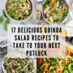 Collage of quinoa salads with text overlay
