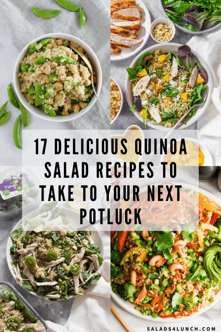 Collage of quinoa salads with text overlay 