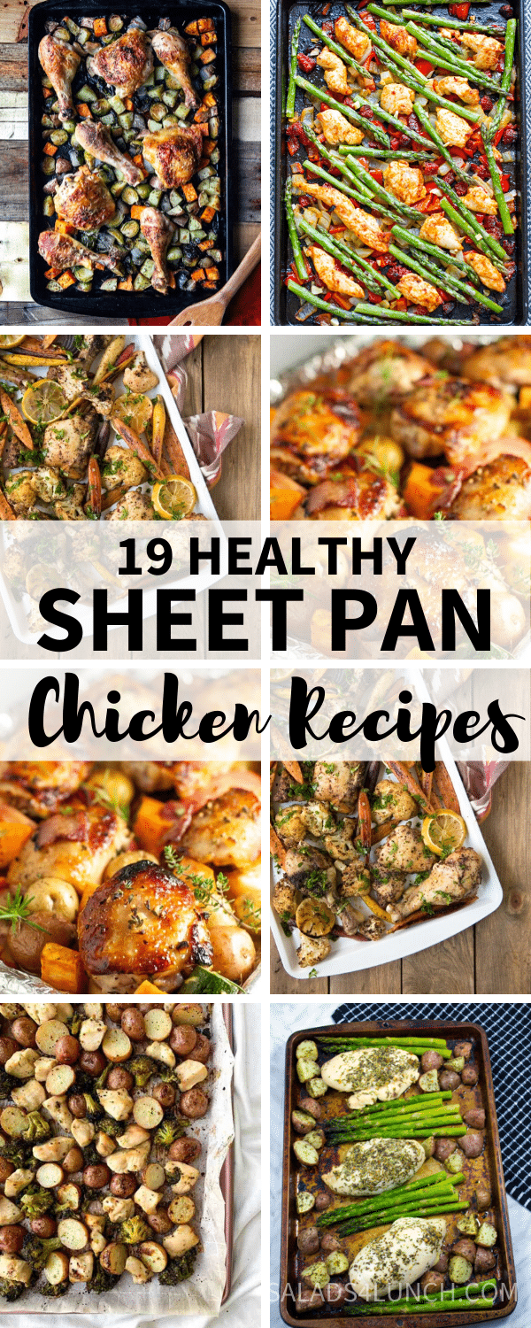 Collage of healthy sheet pan chicken meals with text ovrlay
