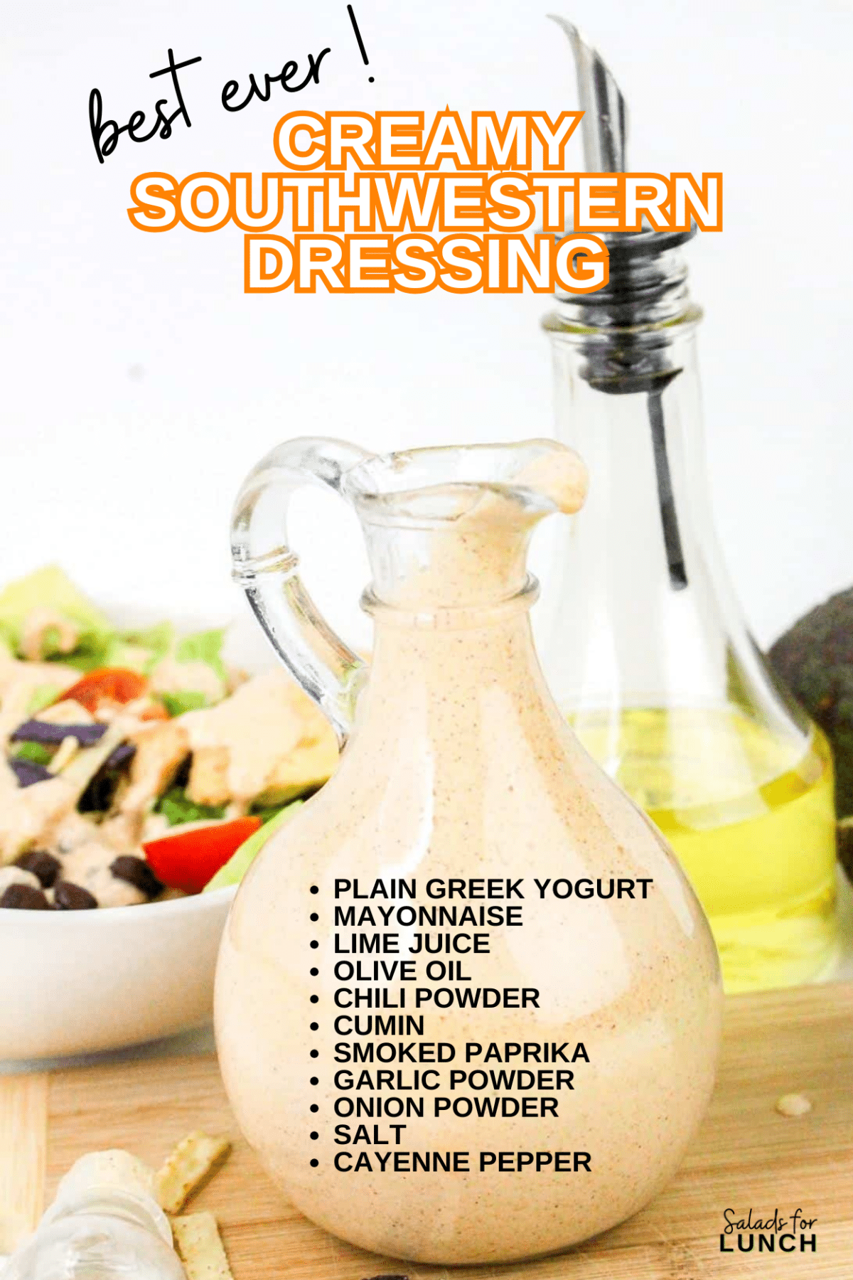 CREAMY SOUTHWESTERN DRESSING - Discover a creamy, flavorful homemade Southwestern salad dressing that's simple to make. Perfect for burrito bowls, salads, or tacos!