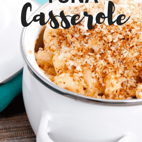 Easy Cheesy Tuna Casserole 1 - A simple version of the classic meat and vegetable comfort food casserole topped with cheesy garlic mashed potatoes, this is the best Shepherd's Pie recipe you'll ever make!