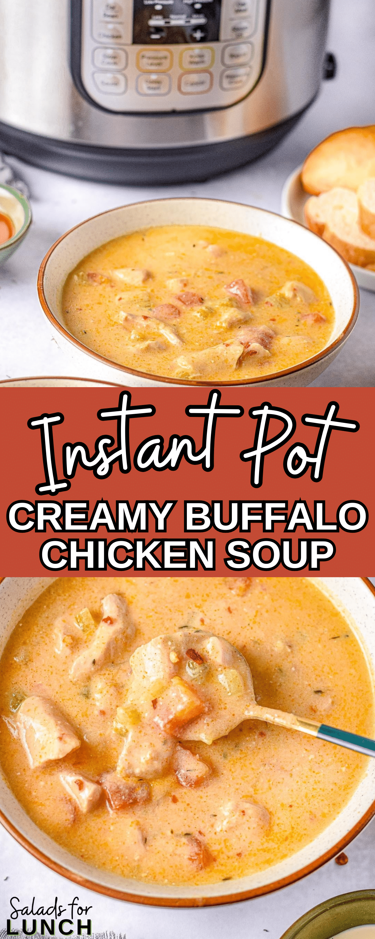 Instant Pot Creamy Buffalo Chicken Soup - Get ready to warm up your taste buds with this Instant Pot Creamy Buffalo Chicken Soup recipe! Packed with tender chunks of chicken, a creamy base with a kick of hot buffalo sauce, and a medley of veggies, it's the perfect comfort food for any season. With just a few simple ingredients, your Instant Pot will do all the work, making this hearty soup a quick and delicious dinner idea.