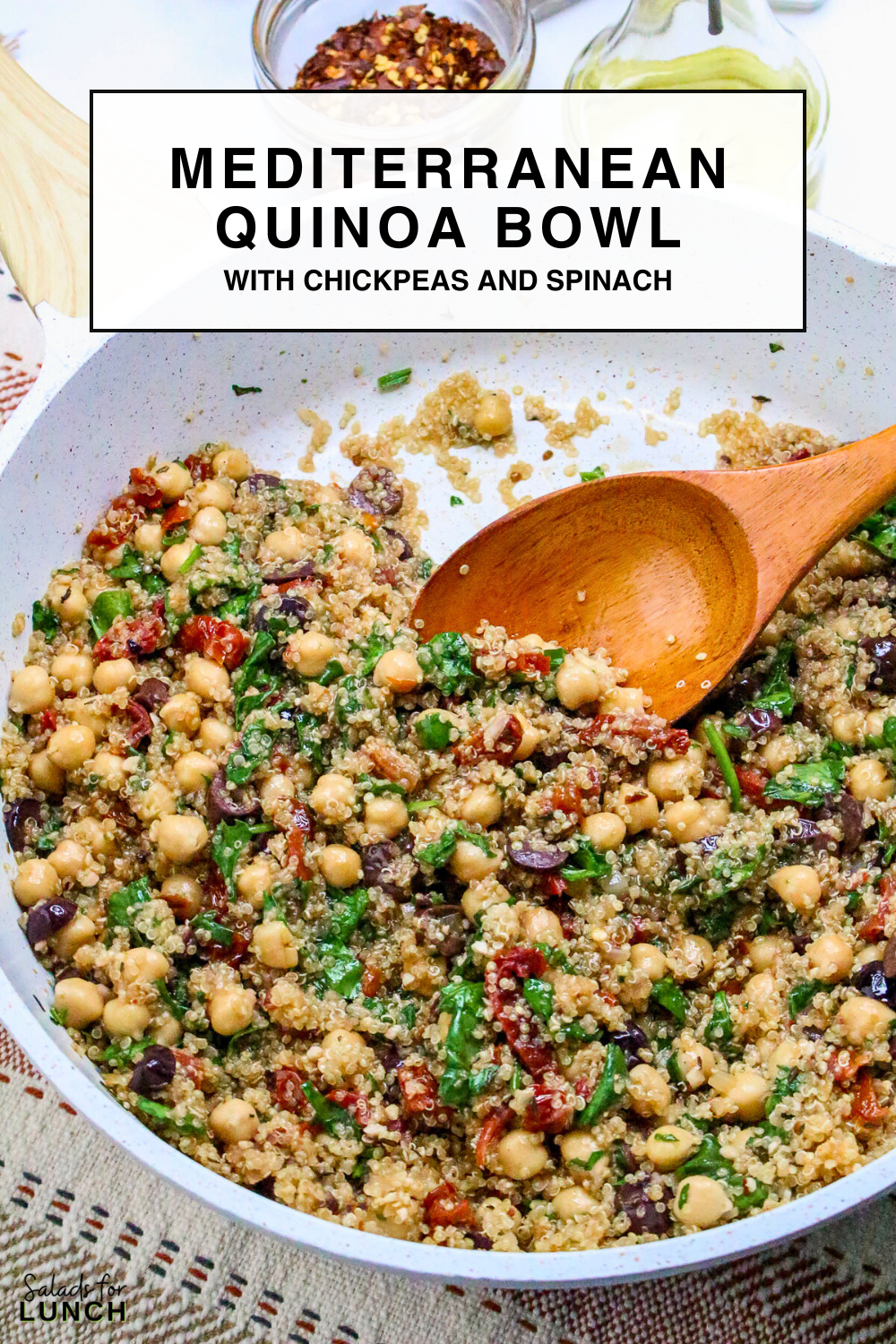 MEDITERRANEAN QUINOA BOWL - This Mediterranean Quinoa Bowl with Chickpeas is a tasty and healthy salad that is hearty enough to have as a meal. Enjoy every bite of this fun, flavorful dish at your next lunch break!