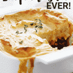 A simple version of the classic meat and vegetable comfort food casserole topped with cheesy garlic mashed potatoes, this is the best Shepherd's Pie recipe you'll ever make! #easyshepherdspie #casserole #gluten-free #groundbeef